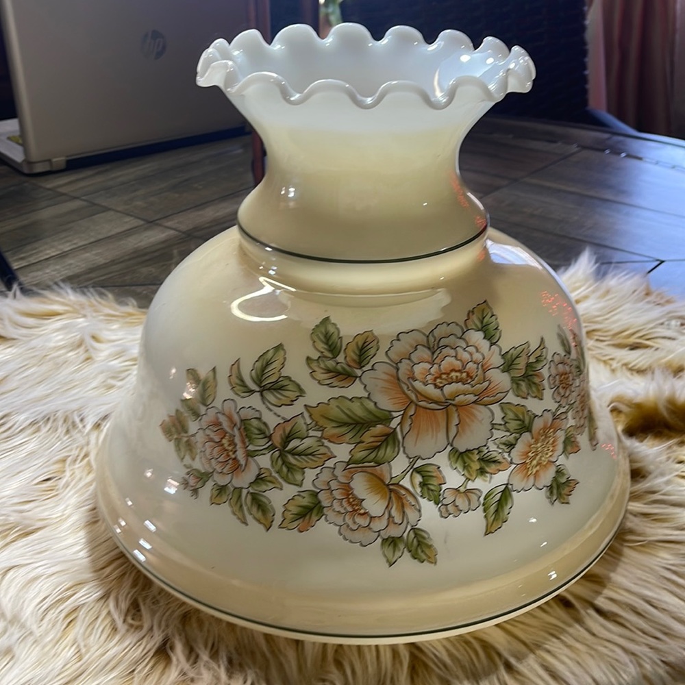Vintage lamp shade beige and white with floral design.